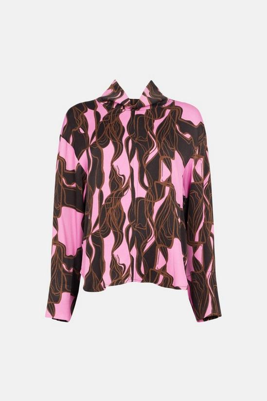 Warehouse Premium Satin Abstract Swirl Print Funnel Neck Top With Wide Cuff 4