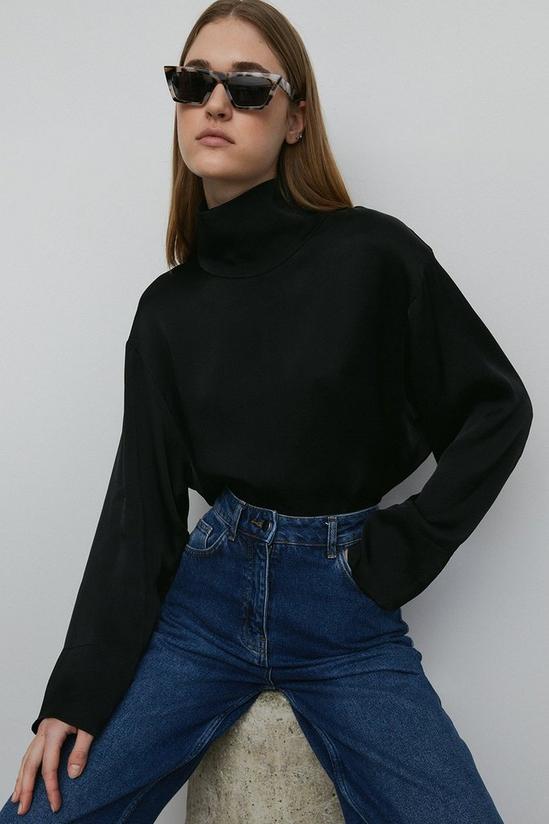 Warehouse Premium Satin Funnel Neck Top With Wide Cuff 2