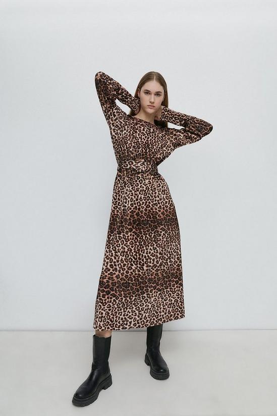 Warehouse Animal Print Plisse Belted Midi Dress 1