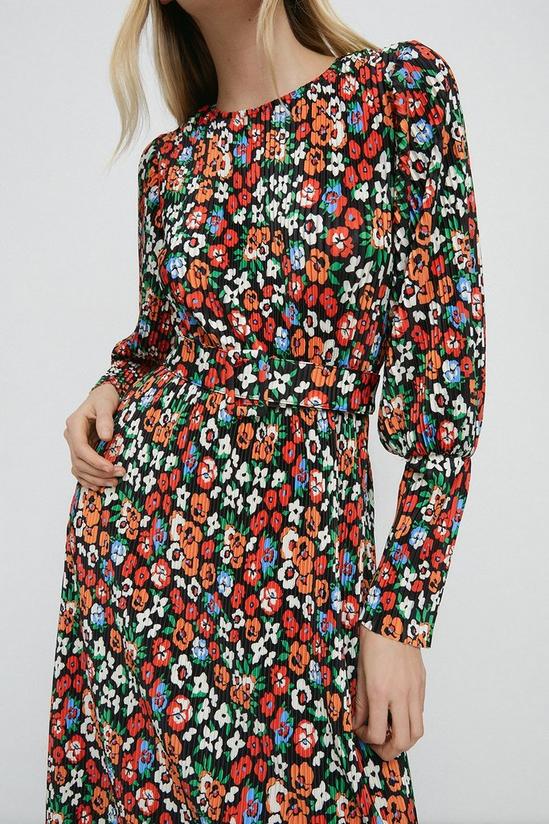 Warehouse Floral Print Plisse Belted Midi Dress 2