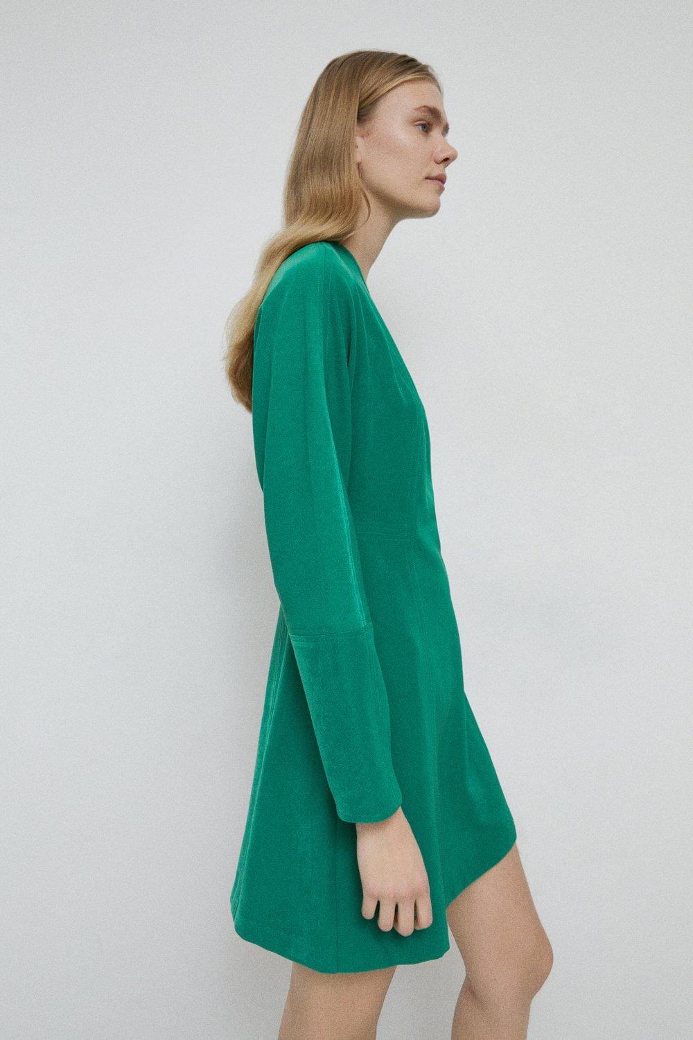 Womens Petite Sculpted Sleeve Mini Dress - green