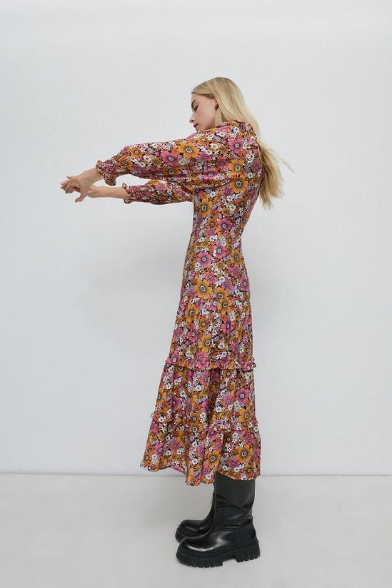 Warehouse Petite Tie Neck Tiered Maxi Dress In Floral 1