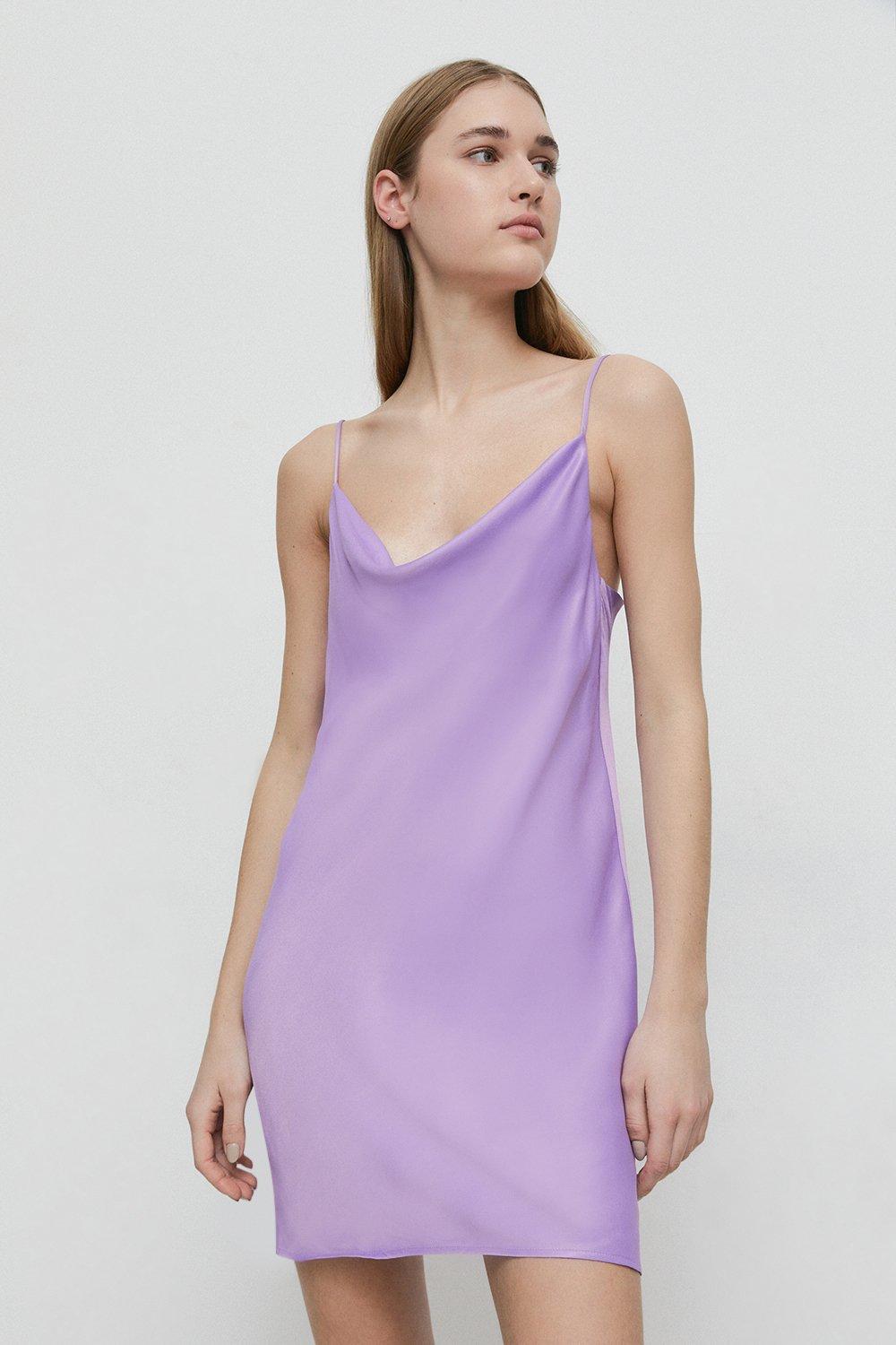 Womens Petite Satin Mini Slip Dress - lilac