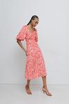 Warehouse Petite Satin Puff Sleeve Midi Dress In Floral thumbnail 2