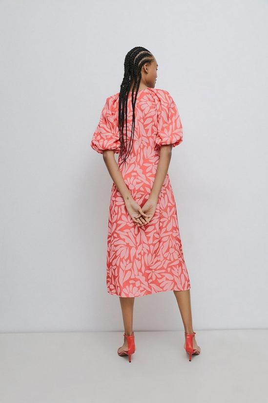 Warehouse Petite Satin Puff Sleeve Midi Dress In Floral 3