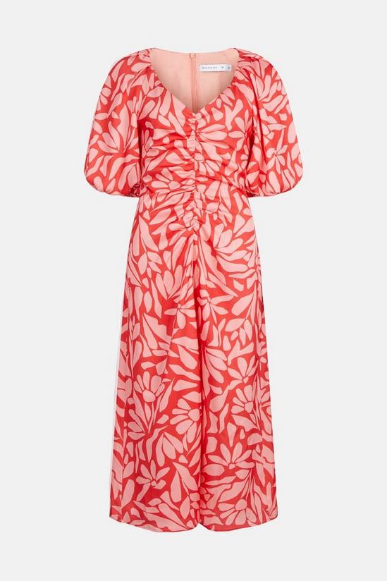 Warehouse Petite Satin Puff Sleeve Midi Dress In Floral 4