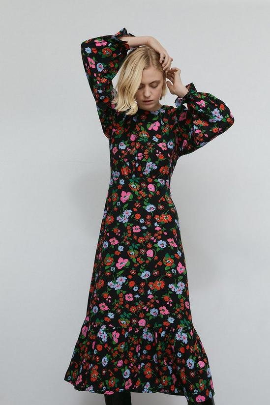 Warehouse Petite Woven Midi Tea Dress In Floral 2