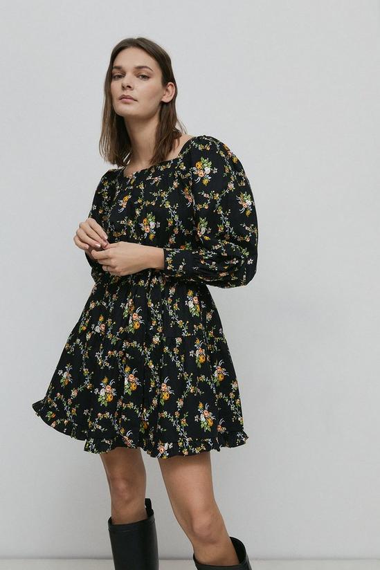 Warehouse Floral Square Neck Belted Cotton Mini Dress 1