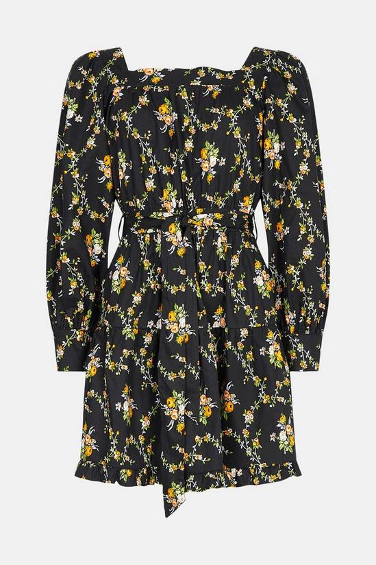 Warehouse Floral Square Neck Belted Cotton Mini Dress 4