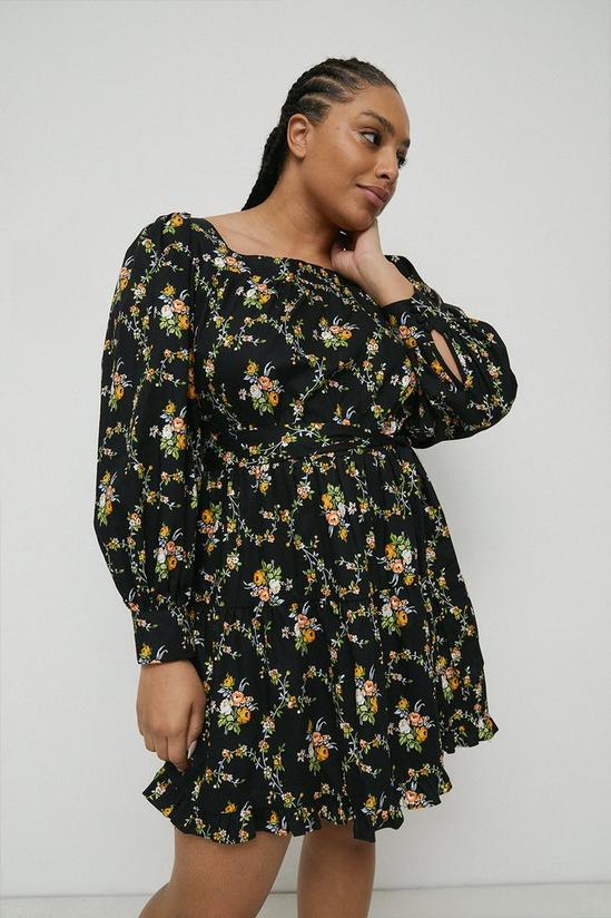 Warehouse Plus Size Floral Square Neck Belted Mini Dress 1