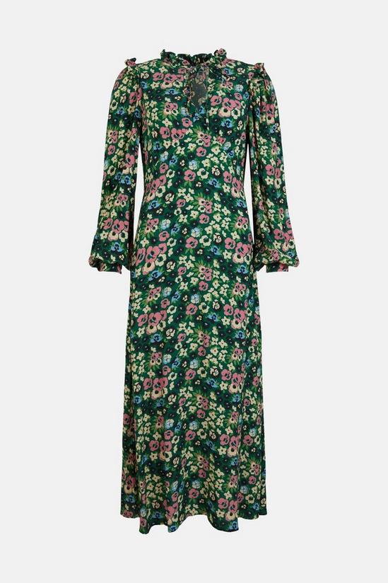 Warehouse Petite Tie Neck Midi Tea Dress In Floral 4