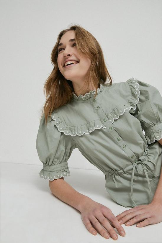 Warehouse Scallop And Embroidery Detail Cotton Top 2