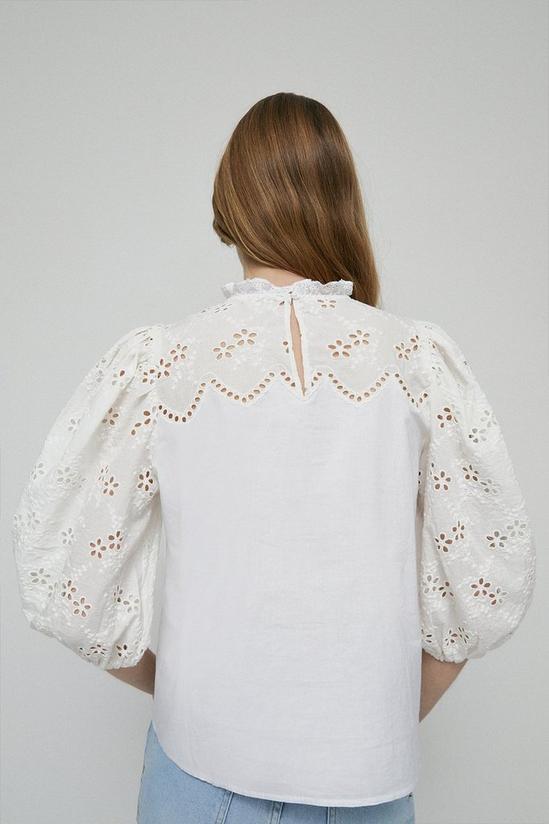 Warehouse Broderie Yoke And Sleeve Detail Cotton Top 3