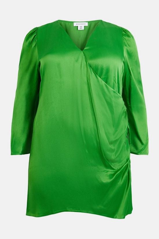 Warehouse Plus Size Satin Long Sleeve Wrap Mini Slip Dress 4