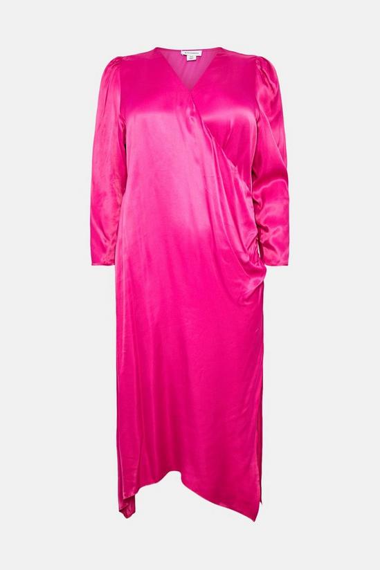 Warehouse Plus Size Satin Long Sleeve Wrap Midi Slip Dress 4