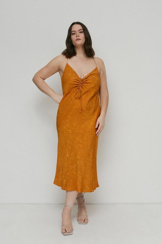 Warehouse Plus Size Jacquard Ruched Midi Slip Dress 1
