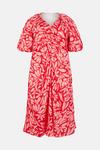 Warehouse Plus Size Satin Puff Sleeve Ruched Midi Dress thumbnail 4