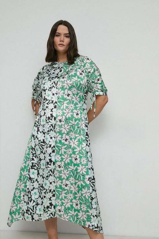 Warehouse Plus Size Satin Ruched Sleeve Splice Midi Dress 2