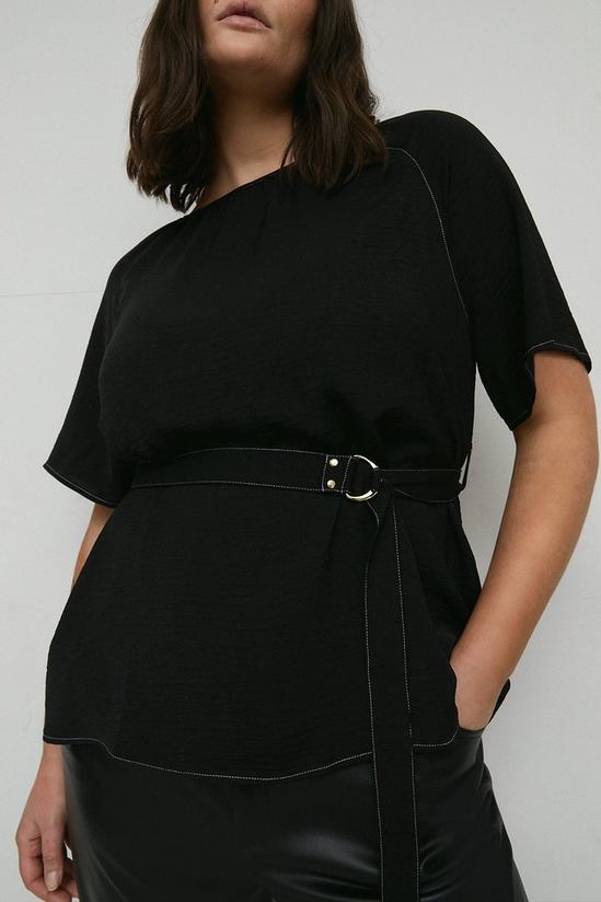 Warehouse Plus Size Twill Topstitch Belted Blouse 2