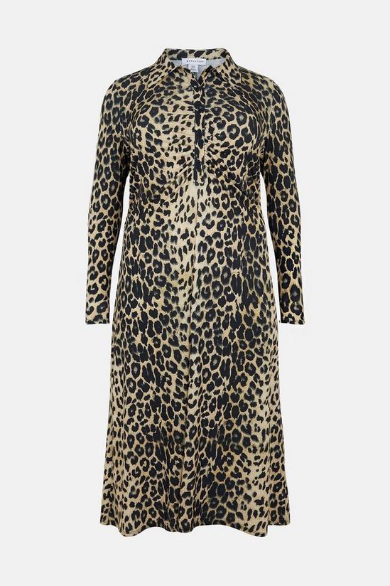 Warehouse Plus Size Animal Print Ruched Front Shirt Dress 4