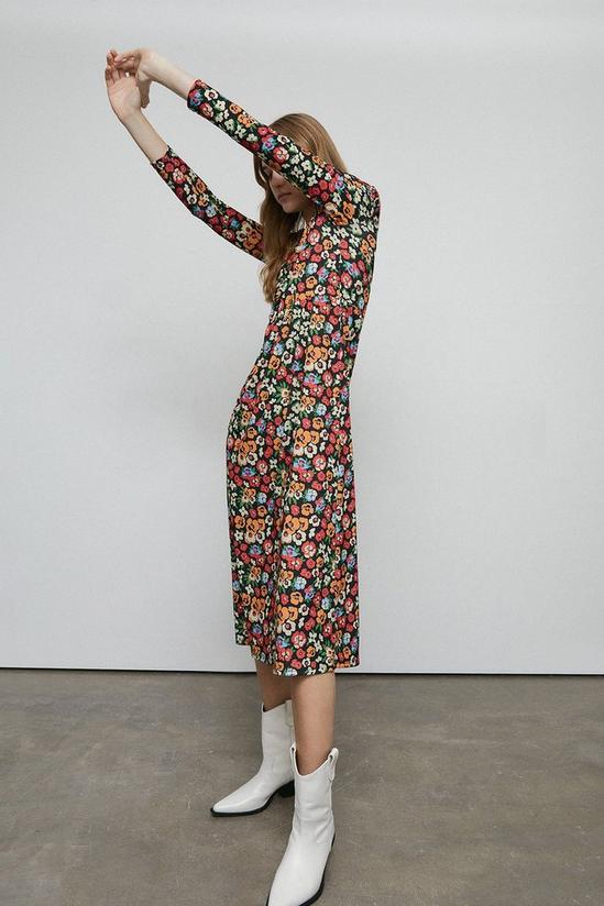 Warehouse Floral Print Puff Sleeve Midi Dress 2