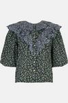 Warehouse Ditsy Floral Contrast Broderie Ruffle Blouse thumbnail 4