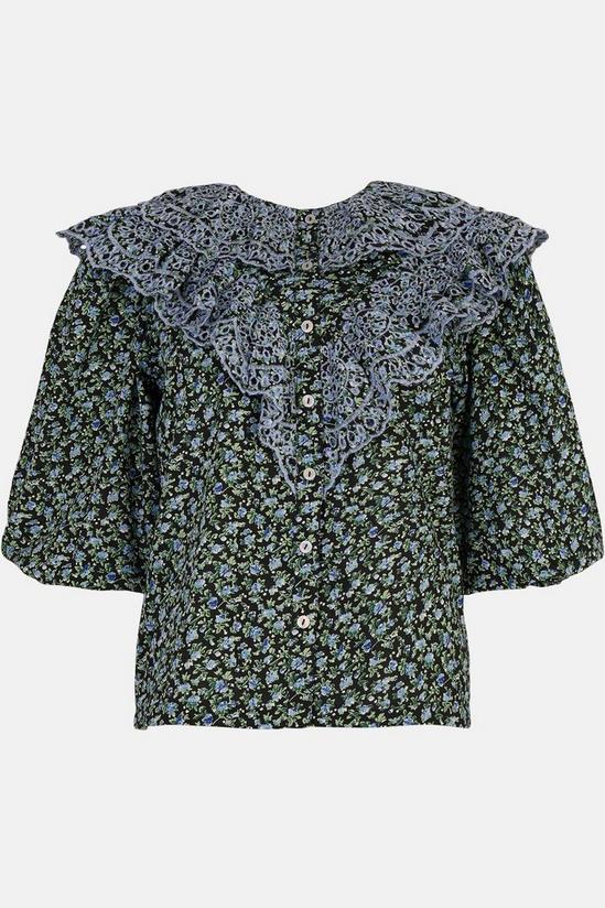 Warehouse Ditsy Floral Contrast Broderie Ruffle Blouse 4