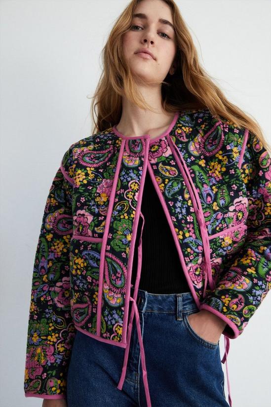 Warehouse Paisley Print Quilted Tie Front Jacket 1