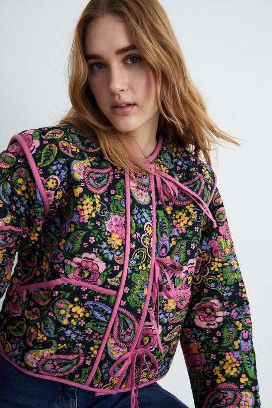 Warehouse Paisley Print Quilted Tie Front Jacket 2