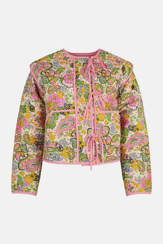 Warehouse Paisley Print Quilted Tie Front Jacket 4