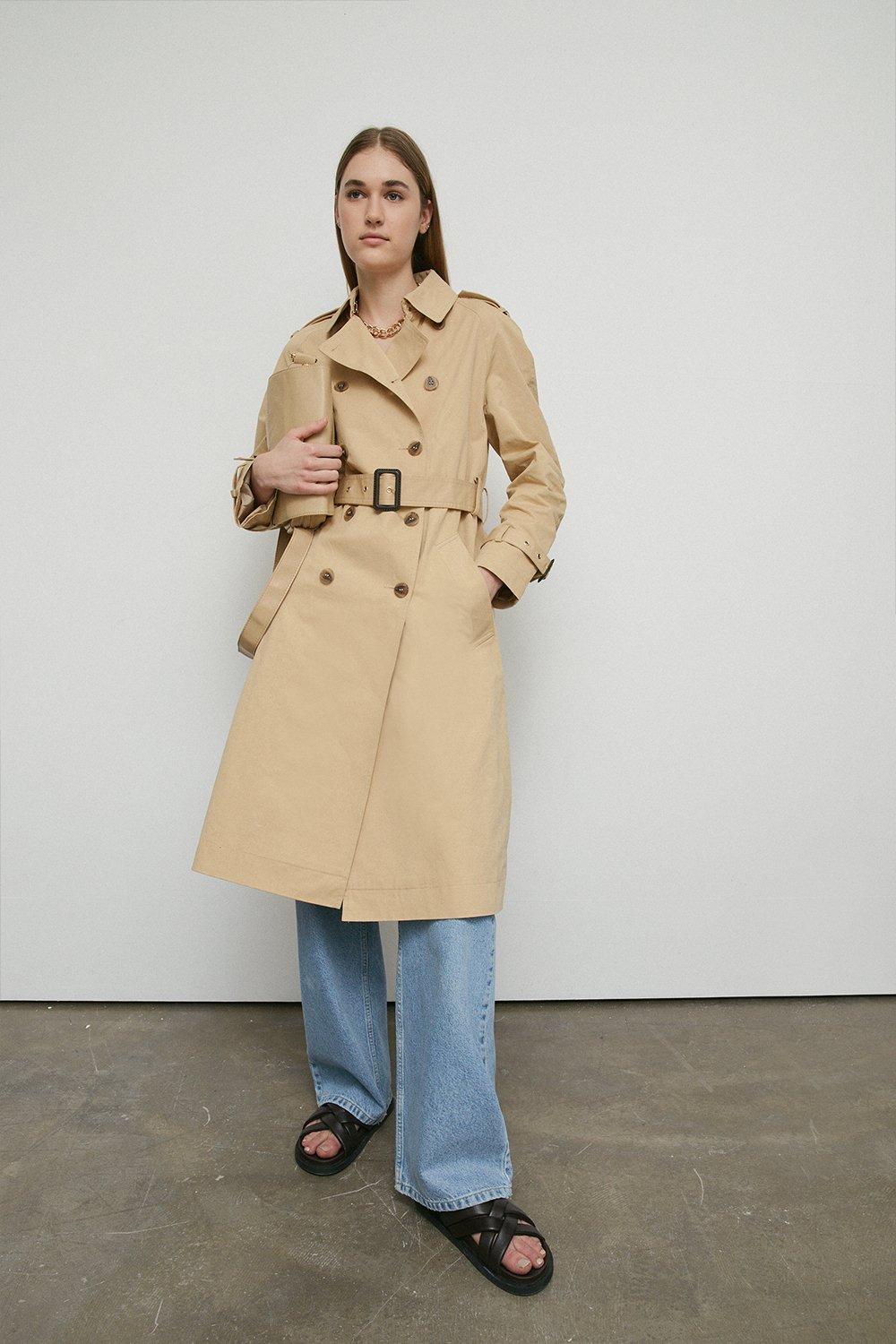Womens Raglan Sleeve Belted Trench - stone