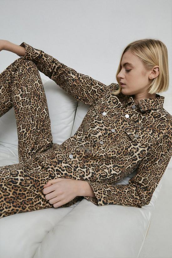 Warehouse Petite Denim Leopard Cropped Denim Jacket 1