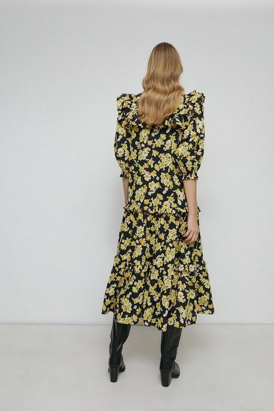 Warehouse Cotton Frill Midi Dress In Floral 3