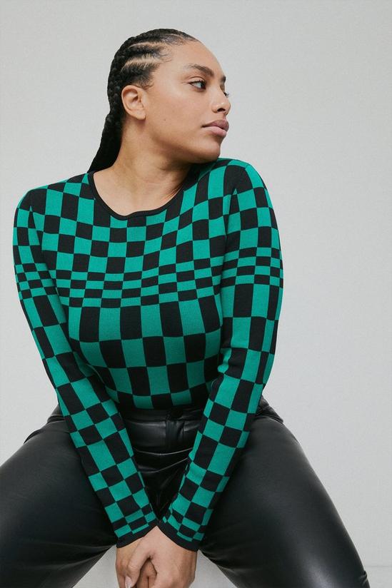 Warehouse Plus Size Checkerboard Knit Jumper 1
