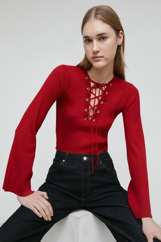 Warehouse Petite Eyelet Tie Up Knitted Jumper 1