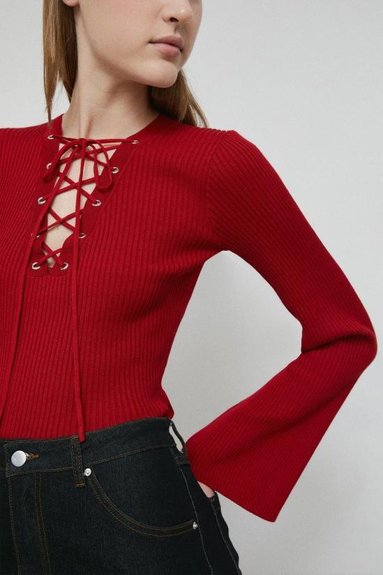 Warehouse Petite Eyelet Tie Up Knitted Jumper 2