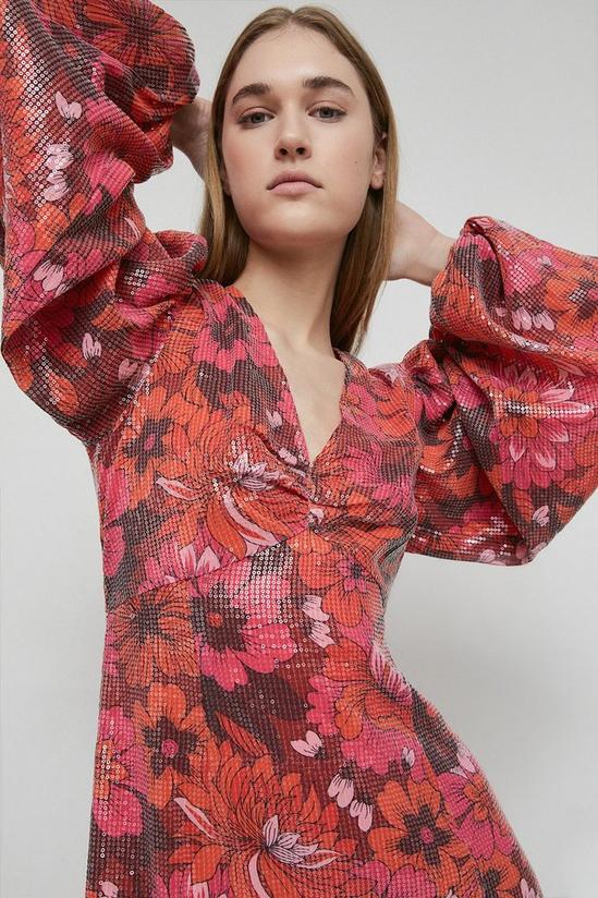 Warehouse Printed Sequin V Neck Midi Dress In Floral 1