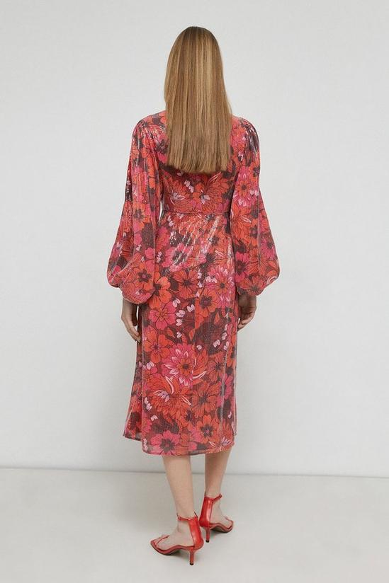 Warehouse Printed Sequin V Neck Midi Dress In Floral 3