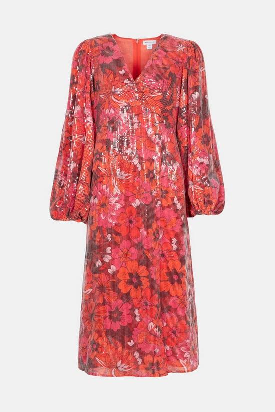 Warehouse Printed Sequin V Neck Midi Dress In Floral 4