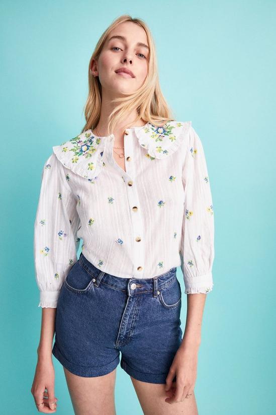 Warehouse Floral Embroidered Collar Detail Shirt 1