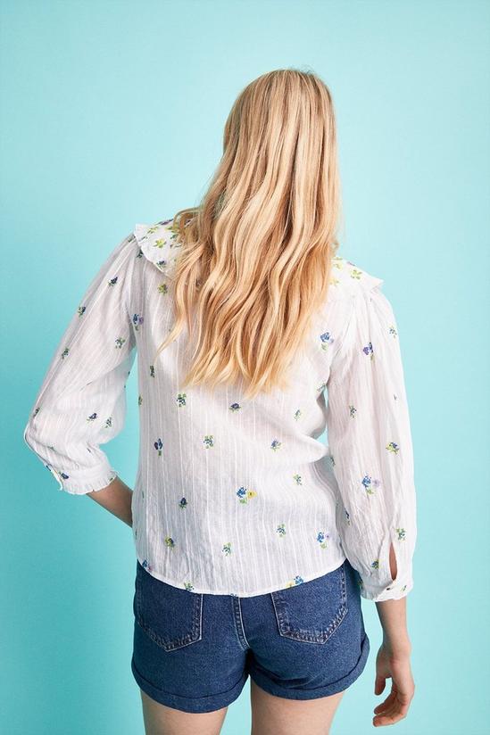 Warehouse Floral Embroidered Collar Detail Shirt 3