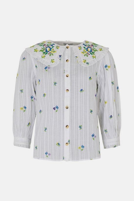 Warehouse Floral Embroidered Collar Detail Shirt 4