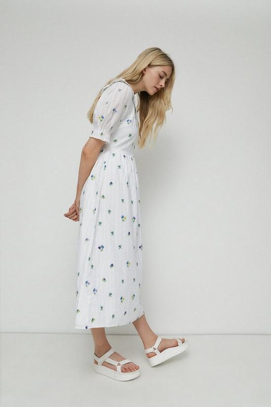 Warehouse Floral Embroidered Collar Detail Midi Dress 1