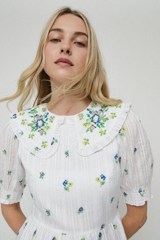 Warehouse Floral Embroidered Collar Detail Midi Dress 2