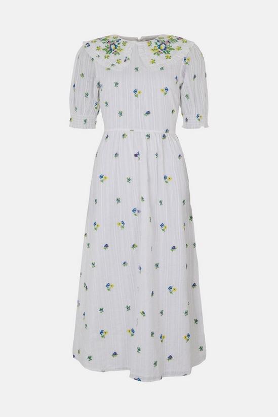 Warehouse Floral Embroidered Collar Detail Midi Dress 4