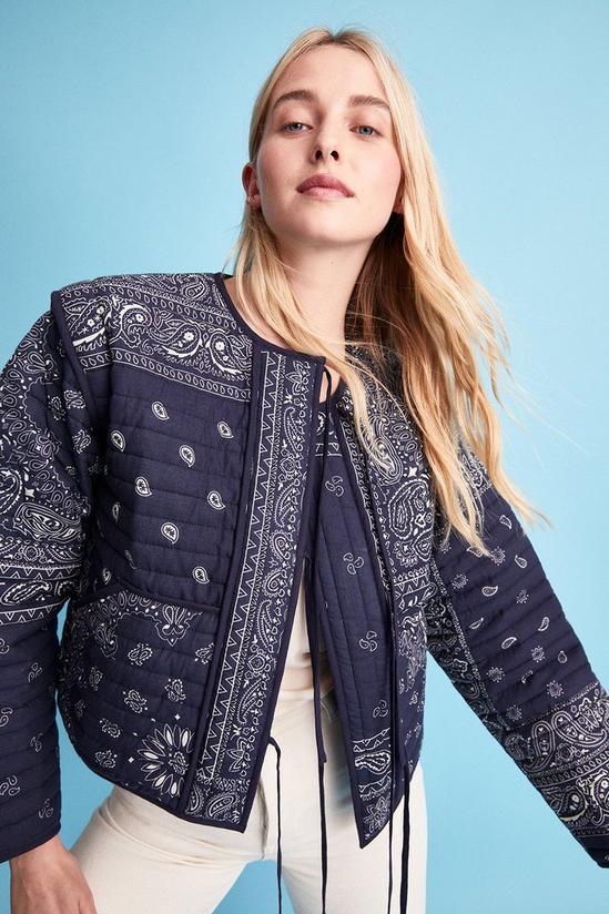 Warehouse Bandana Print Quilted Tie Front Jacket 2