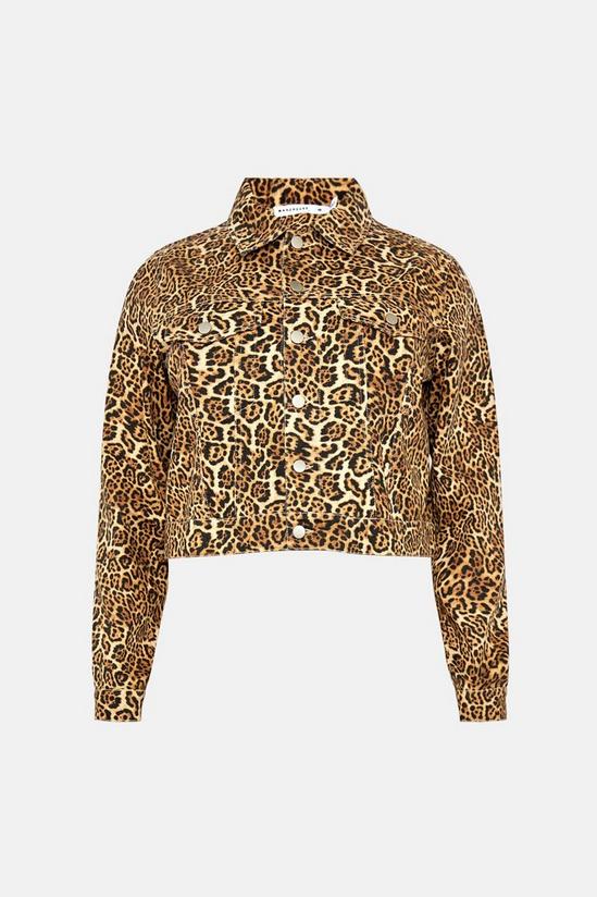 Warehouse Plus Size Denim Leopard Cropped Denim Jacket 4