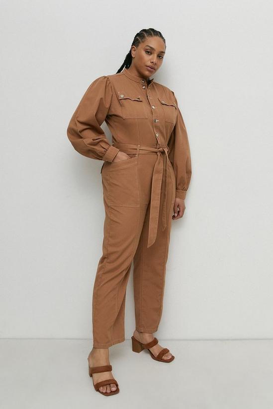Warehouse Plus Size Twill Utility Detail Belted Boilersuit 2