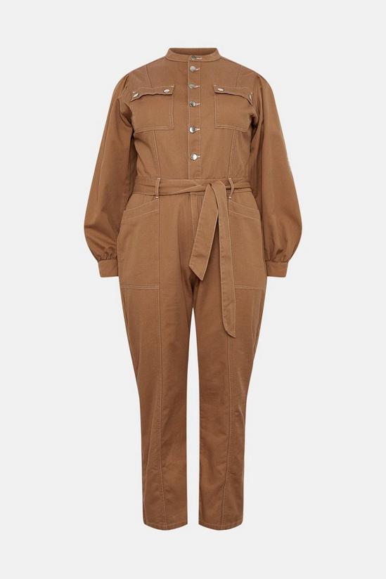 Warehouse Plus Size Twill Utility Detail Belted Boilersuit 4