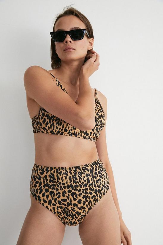 Warehouse Leopard Ribbed High Waisted Bikini Bottoms 1